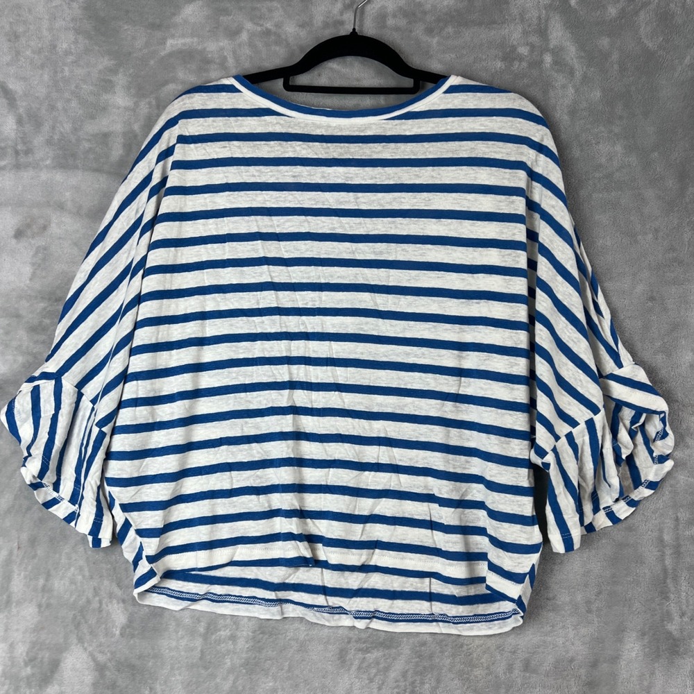 Anthropologie Cupcakes and Cashmere Blue White Striped Linen Blend Top M - Picture 7 of 9